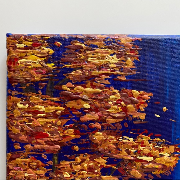 🌙New Original Painting Handmade Gold Tree Water Acrylic Wall Art Gift Gold Blue - Picture 3 of 7